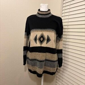 90s Erika petites size L silk angora aztec southwest turtleneck striped sweater